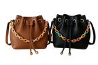 Brown and black bucket handbags with colorful chain straps, Bagvalleypk premium bags