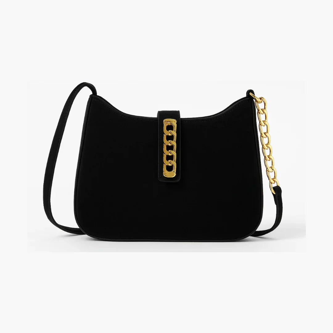 Black handbag with gold chain strap and clasp, premium accessory from Bagvalleypk