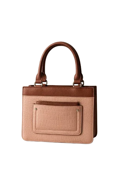 Two-tone pink and brown handbag with front pocket, premium design from Bagvalley collection