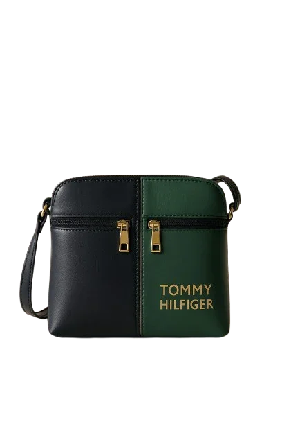 Tommy Hilfiger two-tone black and green crossbody bag with gold zippers at Bagvalleypk