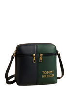 Tommy Hilfiger black and green crossbody handbag with gold zippers and logo at Bagvalleypk