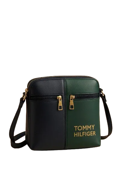 Tommy Hilfiger black and green crossbody handbag with gold zippers and logo at Bagvalleypk