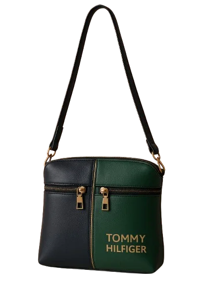 Tommy Hilfiger two-tone black and green crossbody handbag with gold zippers from Bagvalleypk