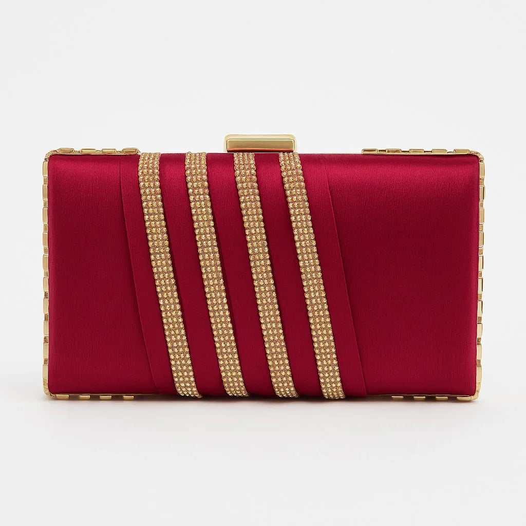 Red bridal clutch with gold beaded accents from Bagvalleypk, luxury evening handbag