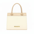 Beige premium handbag with gold accents from Bagvalleypk, luxury tote on white background