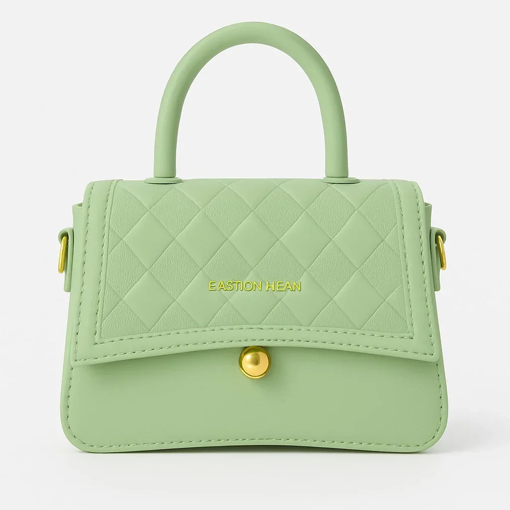 Light green quilted handbag with gold clasp and top handle, Bagvalleypk premium accessory