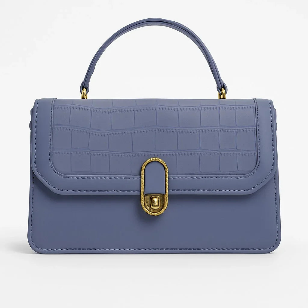 Premium blue croc-embossed handbag with gold clasp from Bagvalleypk, luxury accessories