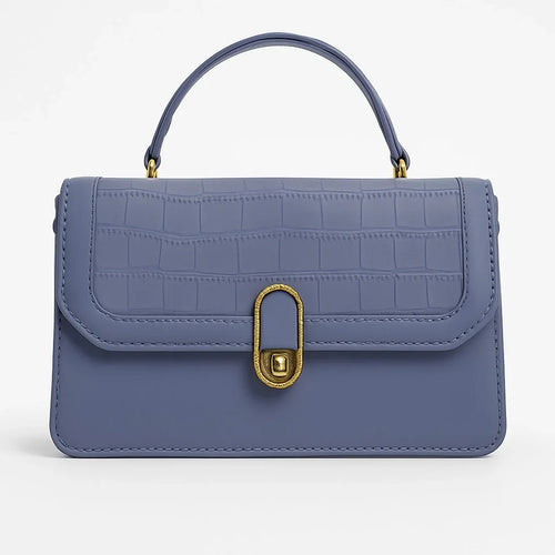 Premium blue croc-embossed handbag with gold clasp from Bagvalleypk, luxury accessories