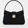 Elegant black leather handbag with gold floral clasp from Bagvalleypk, premium accessory