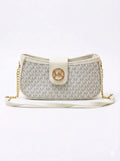 White designer shoulder bag with gold chain and MK logo, premium handbag from Bagvalleypk