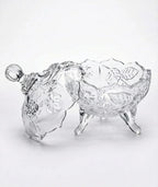 Clear glass trinket box with floral leaf design, elegant home decor from Bagvalleypk