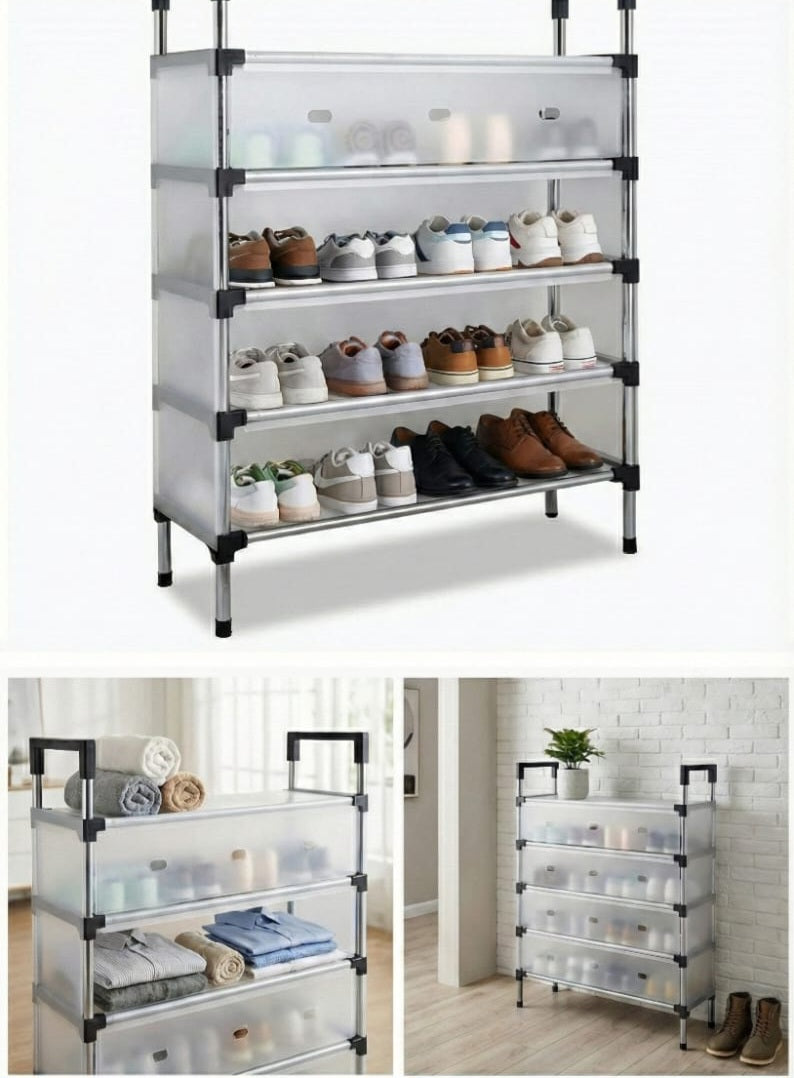 Modern Multi-Layer Shoe Storage Rack with Dustproof Cover and  Handles 5 layers