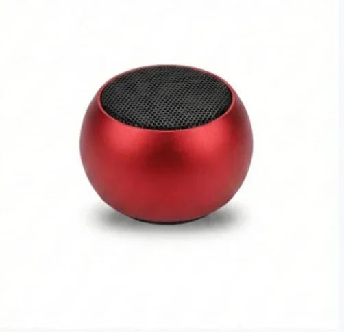 Red metallic portable mini speaker on a white background, Bagvalleypk accessories.