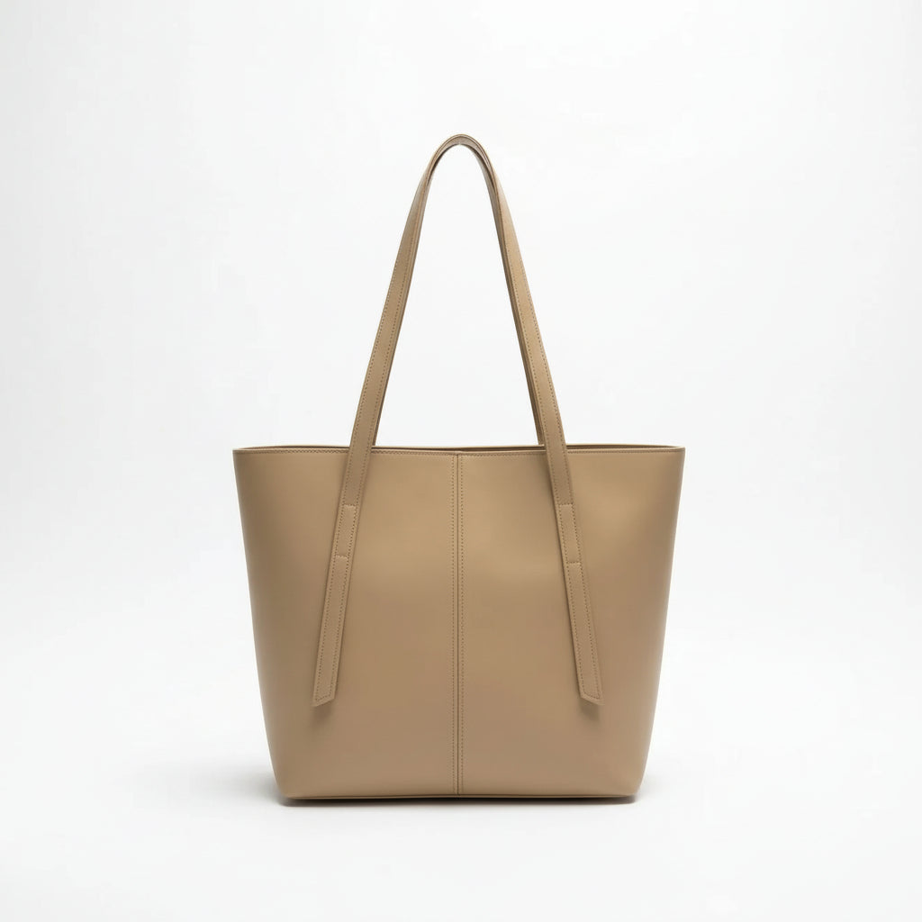 Beige leather tote bag with long handles, premium handbag from Bagvalleypk collection