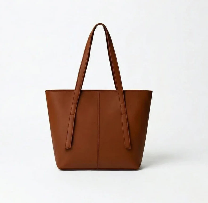 Brown leather tote bag from Bagvalley on white background, premium handbag collection