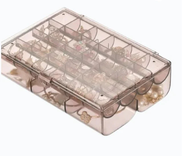 Transparent jewelry organizer box with assorted rings and earrings, Bagvalleypk accessory