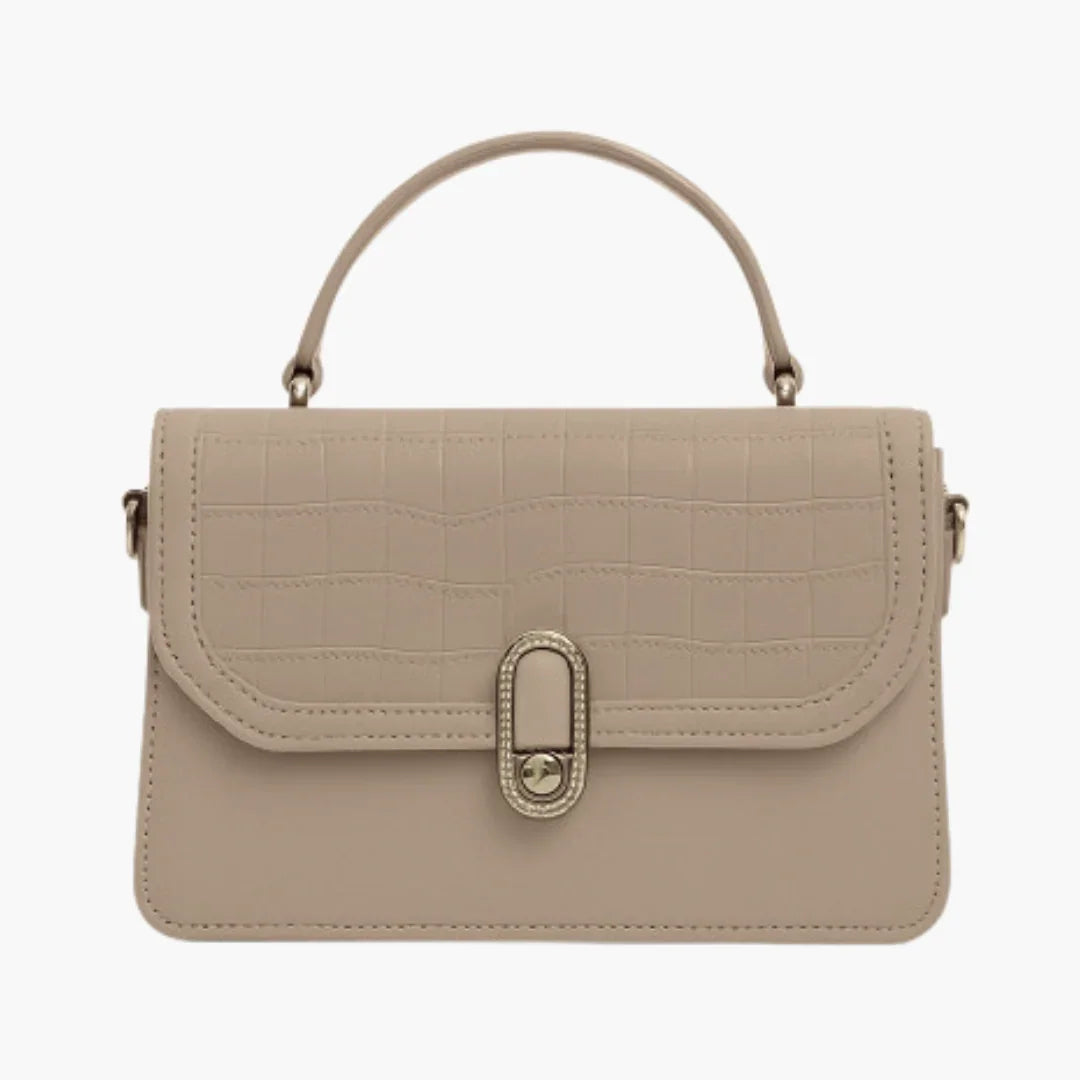 Beige faux crocodile leather handbag with top handle and gold clasp, Bagvalleypk premium bag