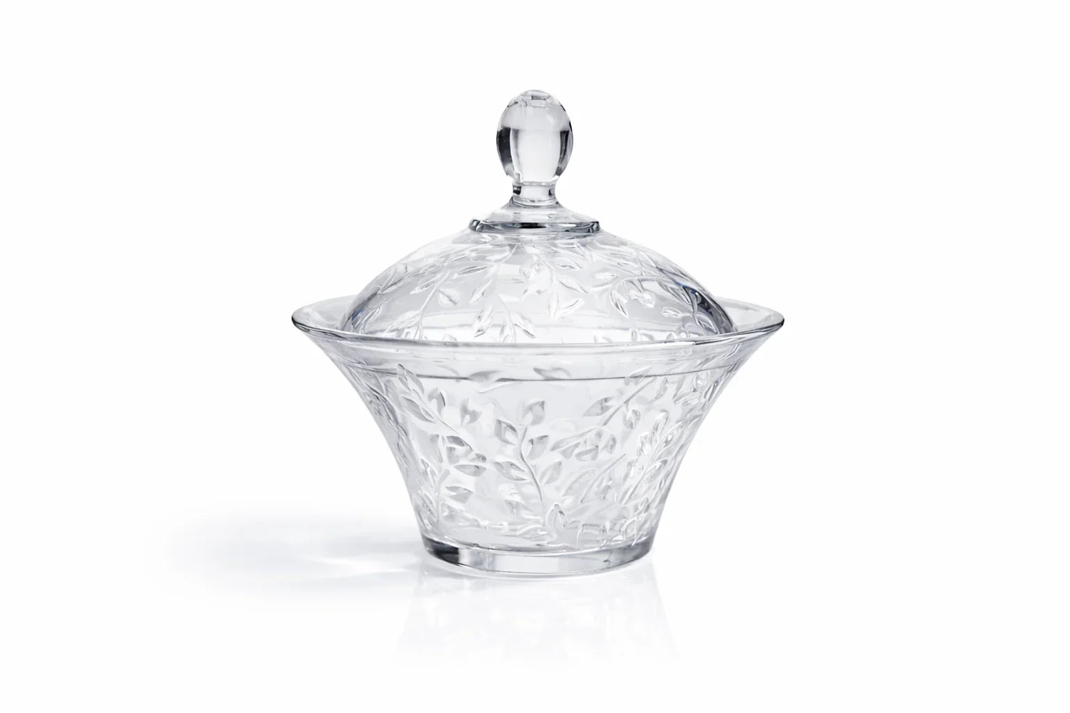 Clear glass decorative candy jar with floral leaf pattern and lid, Bagvalleypk home decor