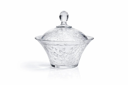 Clear glass decorative candy jar with floral leaf pattern and lid, Bagvalleypk home decor