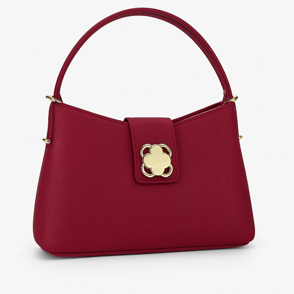 Elegant maroon handbag with gold floral clasp from Bagvalleypk, premium women's accessory