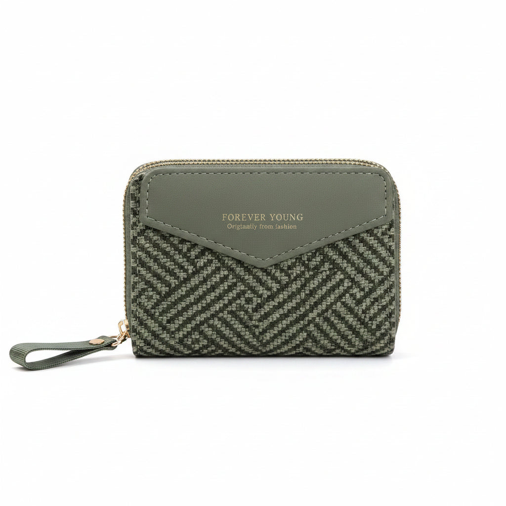 `Grey textured double zip wallet for women with gold zipper and wrist strap  Wallet by Bagvalley Pakistan`